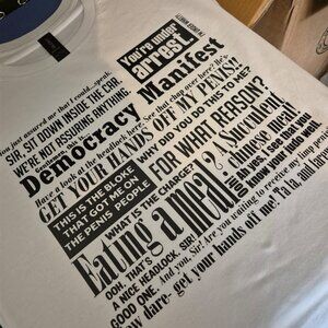 Democracy Manifest eating a meal retro tee white you are under arrest shirt